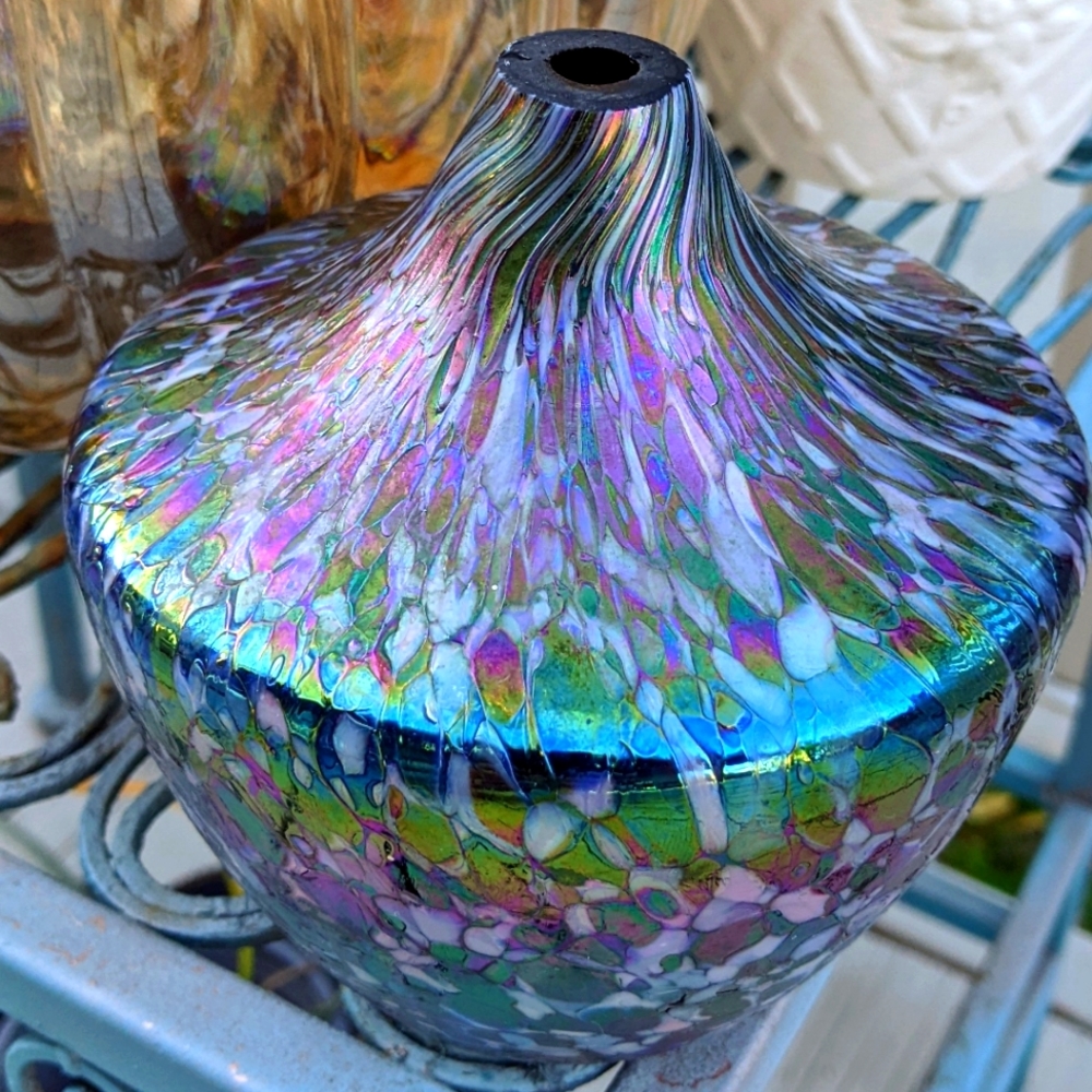 Beautiful mosaic iridescent hand blown glass.